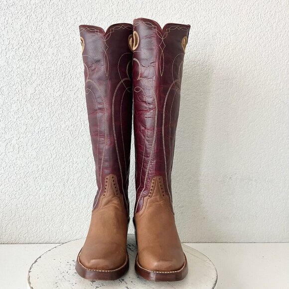 Rod Patrick Womens Knee High Cowboy Boots 6B Brown Red Cowgirl Western Blunt Toe - Picture 5 of 10